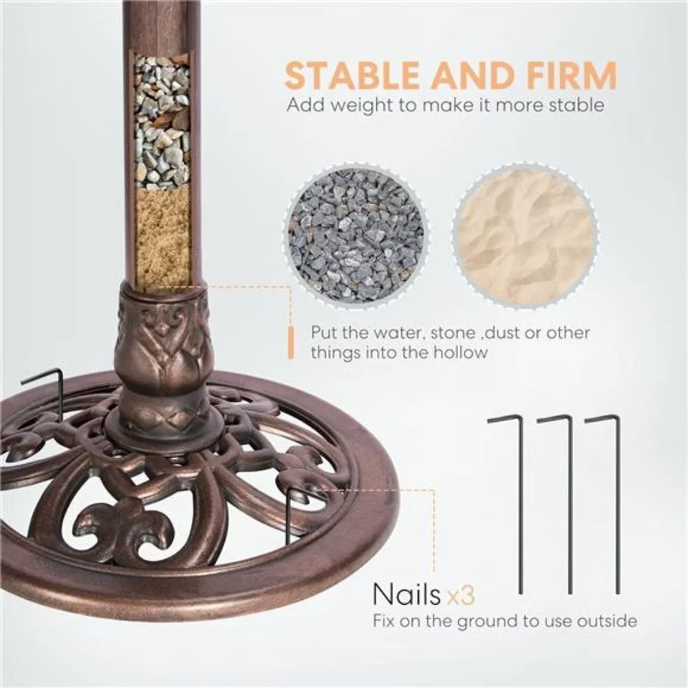 Polyresin Antique Outdoor Bronze Garden Bird Bath and Solar Powered Round Pond